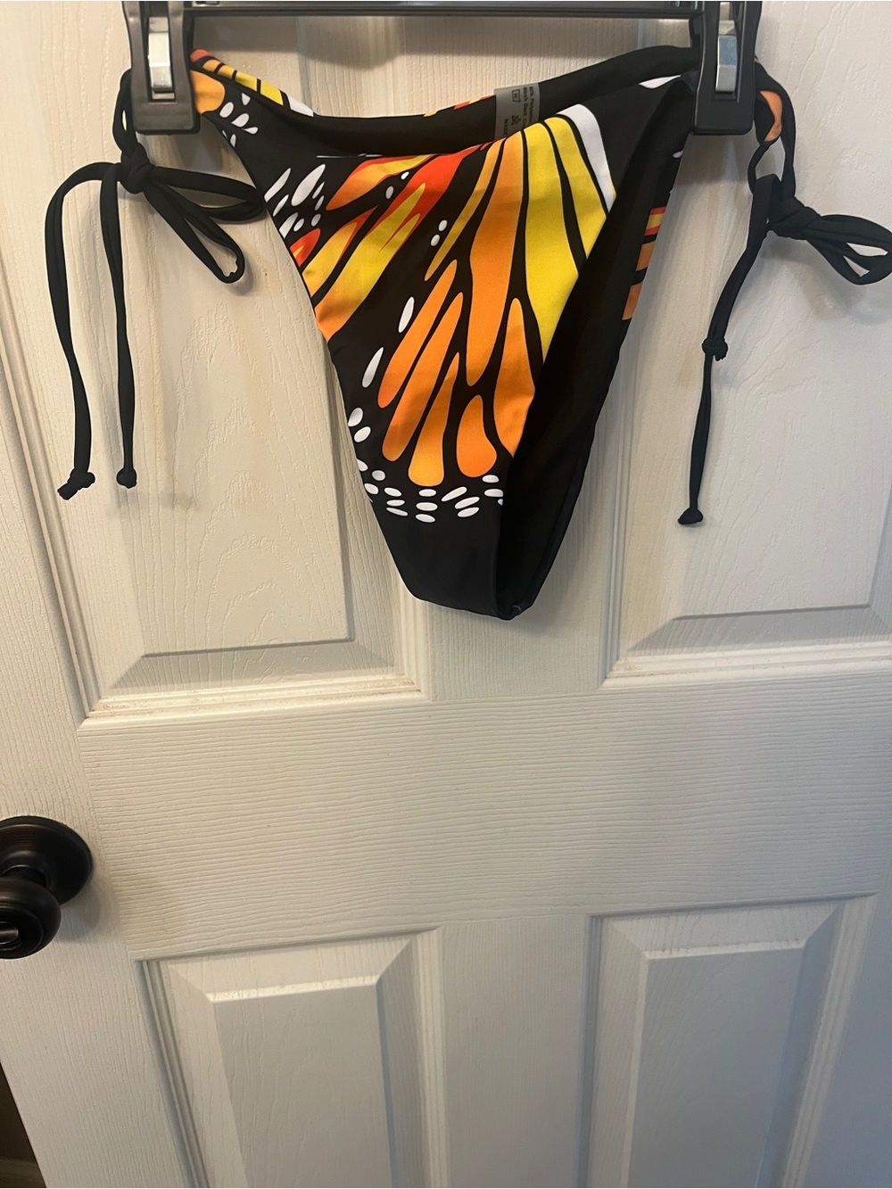 SHEIN Black Orange Yellow Butterfly Print Tie-Side Bikini Bottoms
